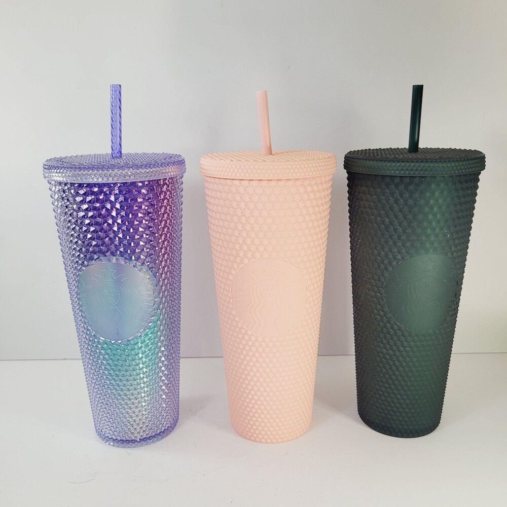 Starbucks Studded Tumbler Set Of 3 24oz Multicolor Plastic With Straws and Tags